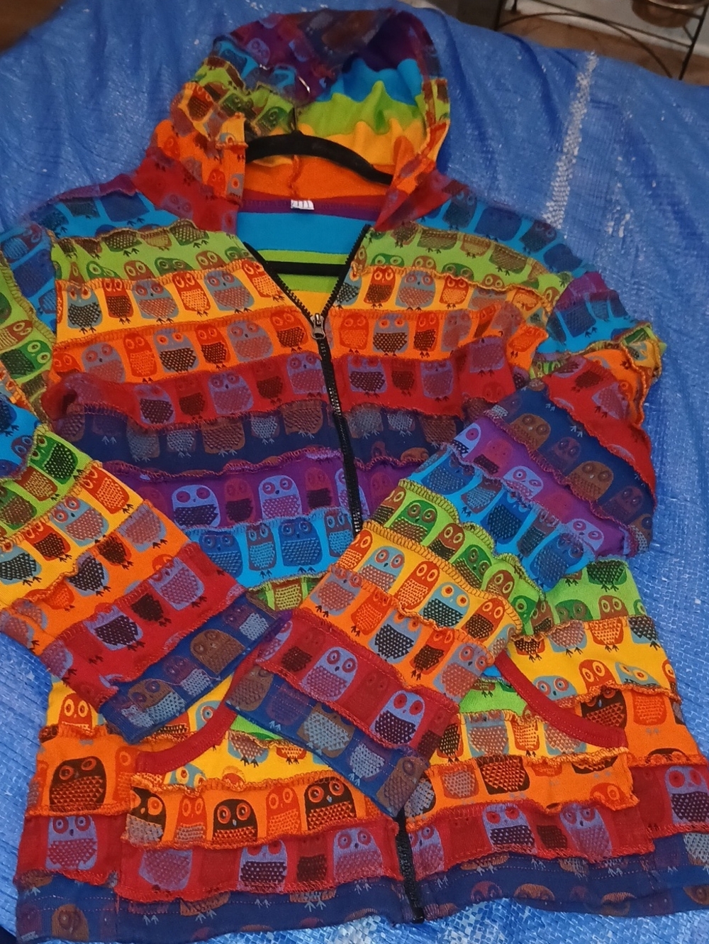 Kids Rainbow Owl Zip-Up Hoodie - Multicolor Size Lg